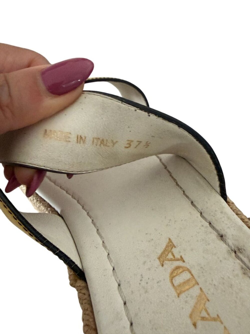 PRADA Zig Zag Beige Yellow Leather Platform Espadrilles Sandals Sz 37.5 / US 7.5 - Picture 3 of 9